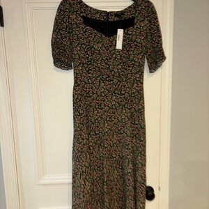 J. Crew Black Floral Long Sleeve Dress